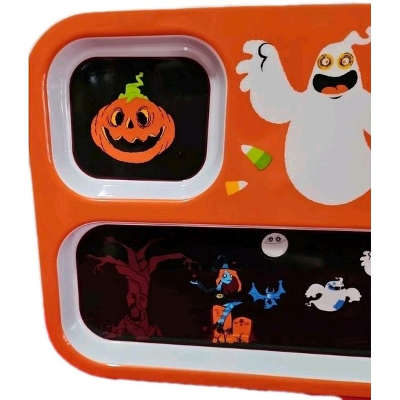 Halloween 09 Divided Melamine Plate 3 Sections Pumpkin Ghost Spider Kids - Picture 3 of 7